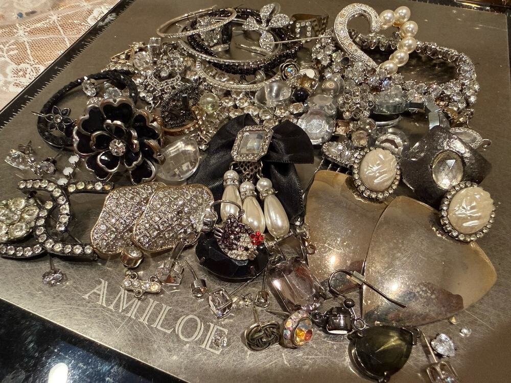 Vintage Clear Rhinestone AB Silver Costume Jewelry Lot Lb Signed Repair 288 Gram